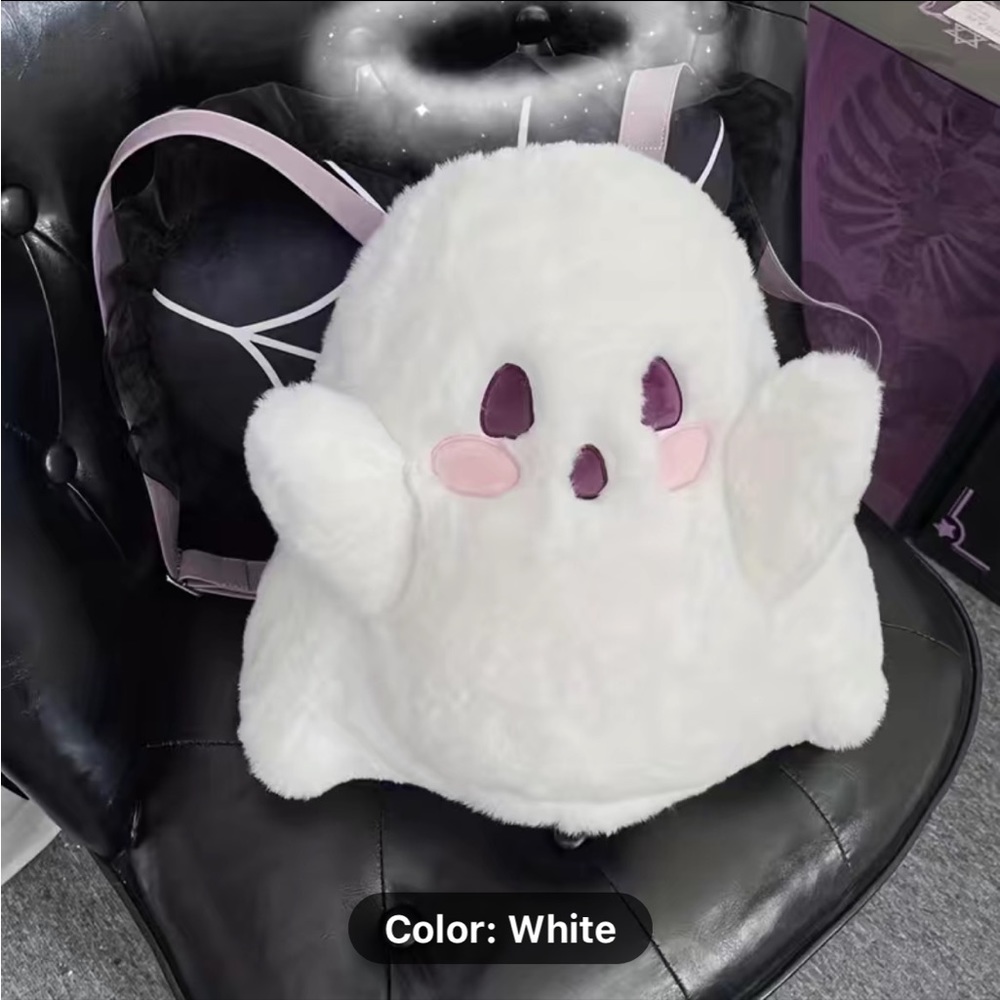 Cute BABY GHOST Plush Large Capacity Preppy Backpack - new